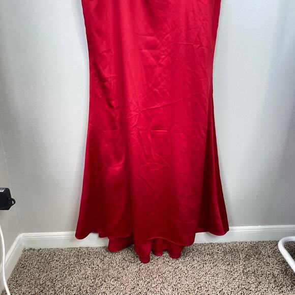 MAC DUGGAL Red Satin Gown Long Dress Plus Size 14 Formal Glam Event Gala Dance - Picture 4 of 7